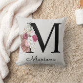 Coussin Monogramme Rose Fleur Initiale M (Couverture)