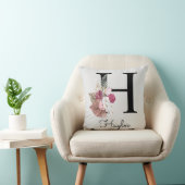 Coussin Monogramme rose floral initial H (Chaise)