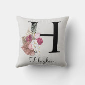 Coussin Monogramme rose floral initial H (Verso)