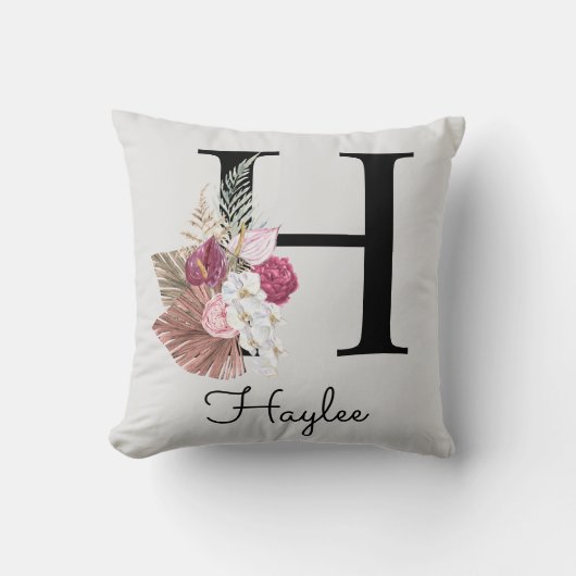 Coussin Monogramme rose floral initial H (Recto)