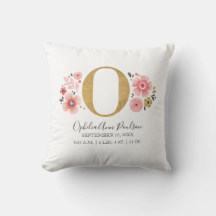 Coussin Monogramme rose Floral Lettre initiale O Statistiq
