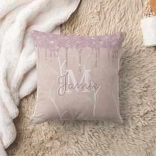 Coussin Monogramme Rose métallurgique Parties scintillant