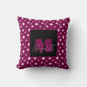 Coussin Monogramme rose Nom personnalisé Pois Ci géométriq