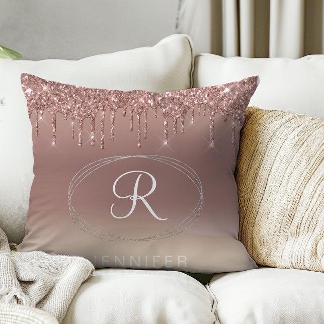 Coussin Monogramme rose or et Parties scintillant argent (Créateur téléchargé)