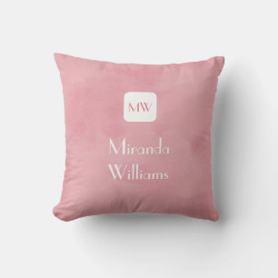 Coussin Monogramme rose pâle simple et chic avec nom