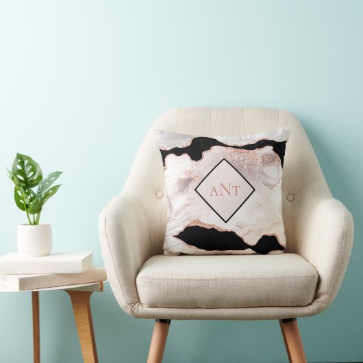 Coussin Monogramme Rose Parties scintillant or Agate noir  (Chaise)