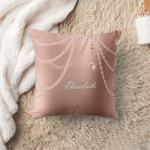 Coussin Monogramme Rose perles d'or Diamants Bling Glam