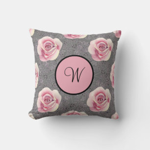 Coussin Monogramme rose Roses gris Arrière - plan