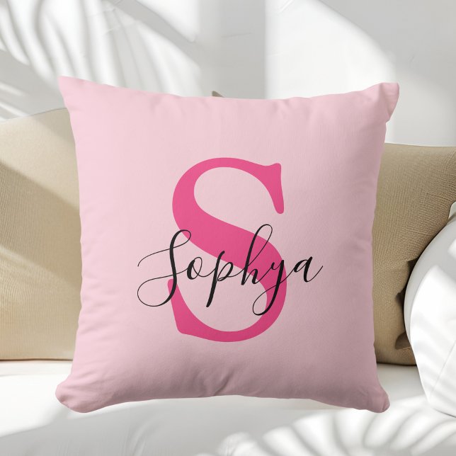 Coussin Monogramme rose simple personnalisé (Créateur téléchargé)