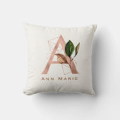 Coussin Monogramme Rose sur mesure Gold Floral Initial Rou (Recto)