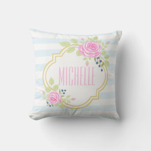 Coussin Monogramme Roses roses roses roses bleuets oreille