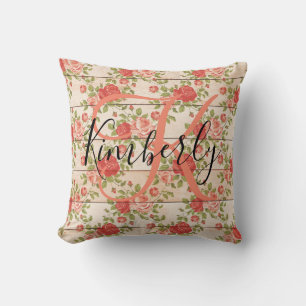 Coussin Monogramme Roses rustiques