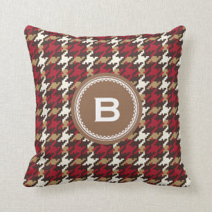 Coussin Monogramme rouge-brun vintage chic de plaid de