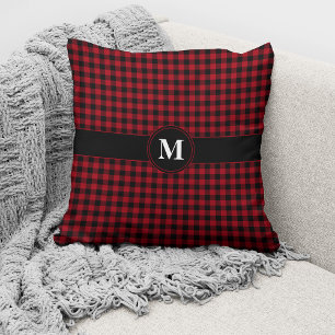 Coussin Monogramme rouge et noir En vichy Motif des chèque