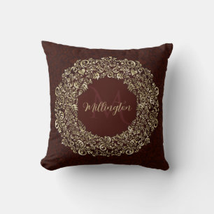 Coussin Monogramme rouge et or Damask