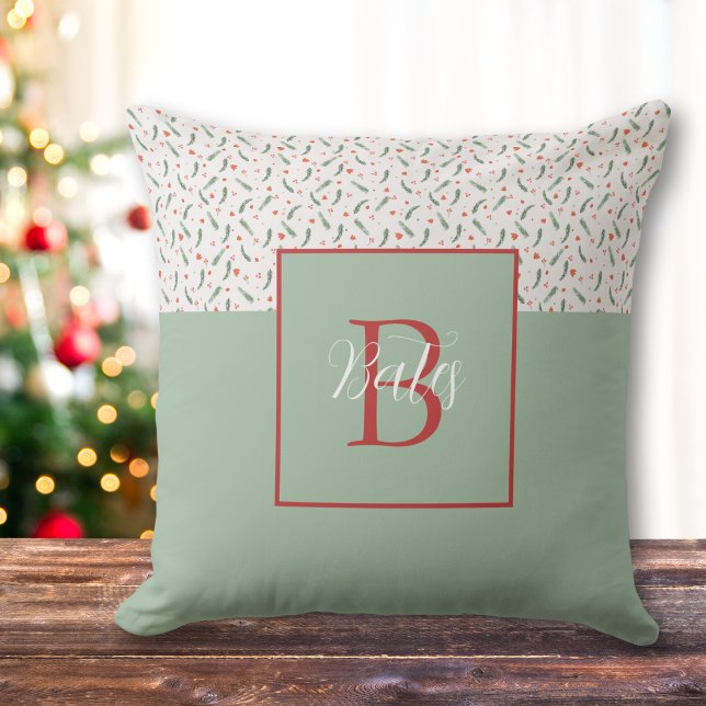 Coussin Monogramme Rouge et vert clair Motif de vacances (Créateur téléchargé)