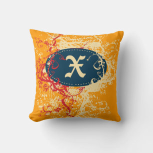 Coussin Monogramme rouge orange rétro Motif X