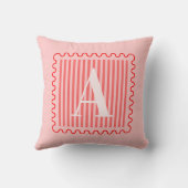 Coussin Monogramme rouge rose préppy à bordure festonnée (Verso)