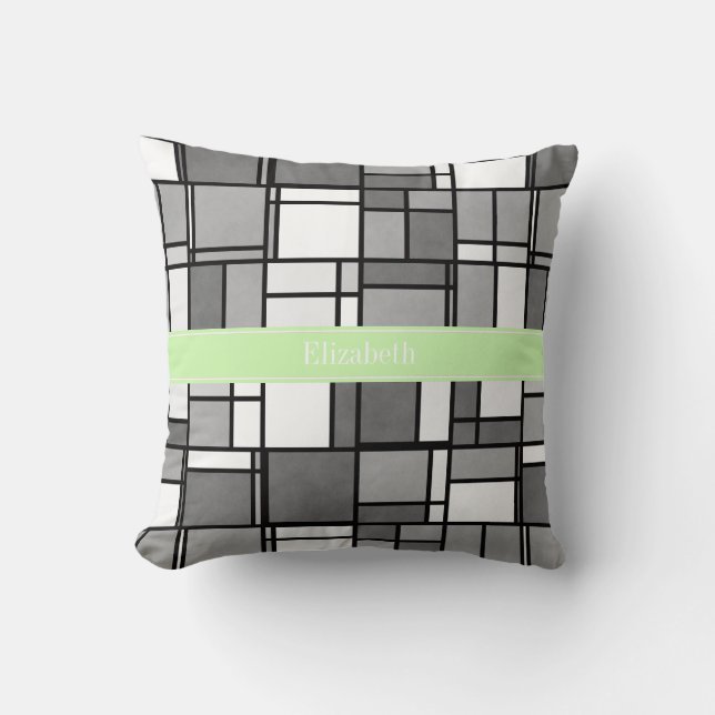Coussin Monogramme ruban céleri de style Mondrian gris bla (Recto)