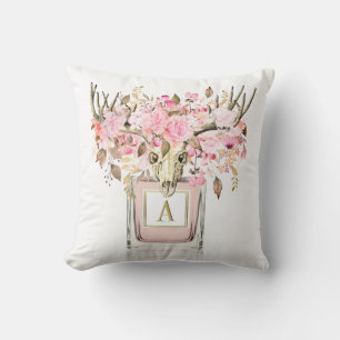 Coussin Monogramme Rustique Boho Taureau Rose