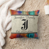 Coussin Monogramme Rustique Burlap Peinture Bois Look #2 (Couverture)