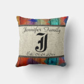 Coussin Monogramme Rustique Burlap Peinture Bois Look #2 (Verso)