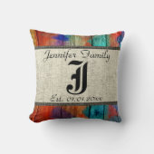 Coussin Monogramme Rustique Burlap Peinture Bois Look #2 (Recto)