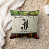 Coussin Monogramme Rustique Burlap Peinture Bois Look #5 (Couverture)