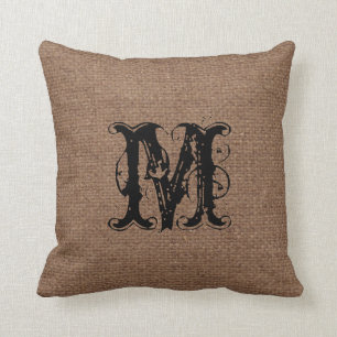 Coussin Monogramme rustique de noir de motif - chic