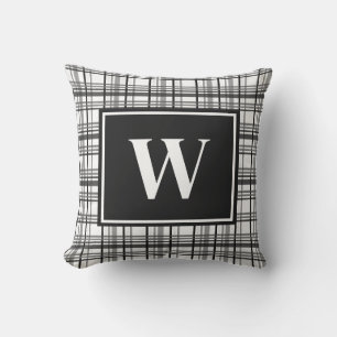 Coussin Monogramme rustique en noir et blanc