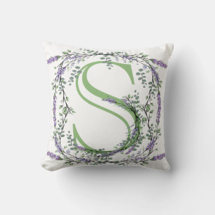 Coussin Monogramme S, Lavender Eucalyptus aquarelle floral
