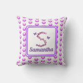 Coussin Monogramme S Rose Violet Fleurs Polka Point initia (Recto)