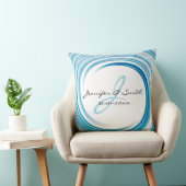 Coussin Monogramme Saphir bleu Swirl Art Abstrait (Chaise)
