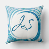 Coussin Monogramme Saphir bleu Swirl Art Abstrait (Verso)