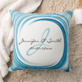 Coussin Monogramme Saphir bleu Swirl Art Abstrait (Couverture)