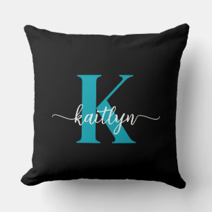 Coussin Monogramme sarcelle noir