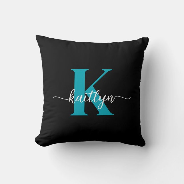 Coussin Monogramme sarcelle noir (Recto)
