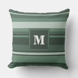Coussin Monogramme sauge bandes vertes