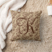 Coussin Monogramme Script initial Brown Rose Feuilles or (Couverture)
