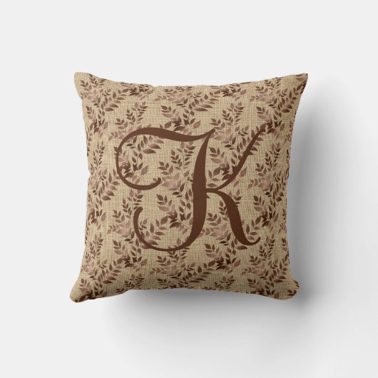 Coussin Monogramme Script initial Brown Rose Feuilles or (Verso)