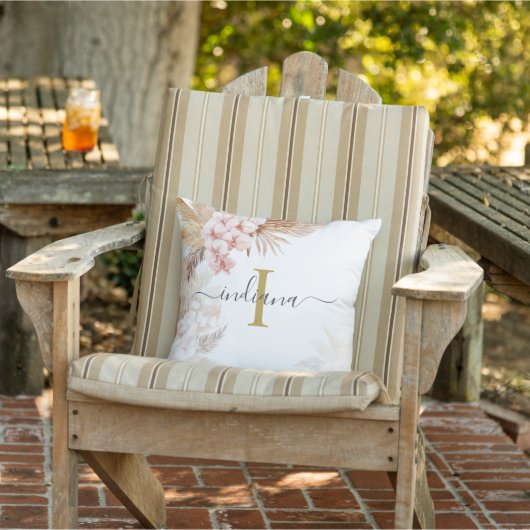 Coussin Monogramme Script Pampas Nom de l'herbe Terracotta (Chaise)