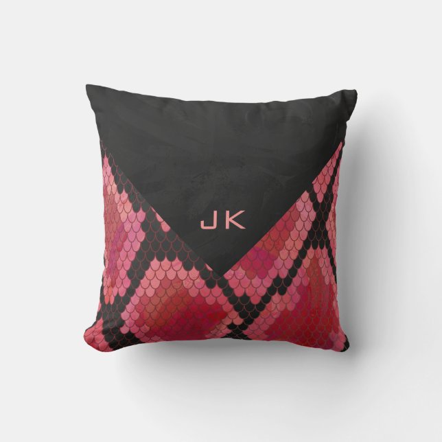 Coussin Monogramme serpent noir et rouge imprimé (Recto)