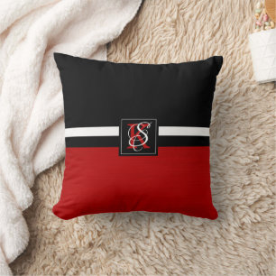 Coussin Monogramme simple à deux tons Noir et Rouge Initi