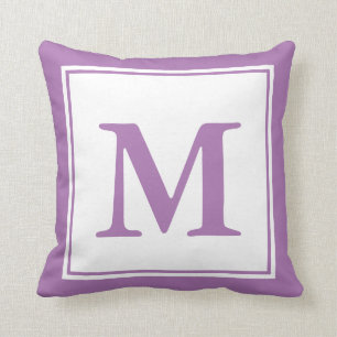 Coussin Monogramme simple blanc et lavande