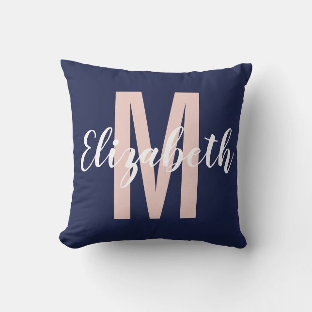 Coussin Monogramme simple bleu bleu bleu bleu bleu rose à  (Recto)