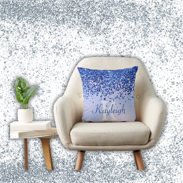 Coussin Monogramme simple en métal brossé bleu et Parties  (Créateur téléchargé)
