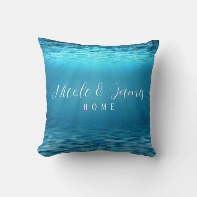 Coussin Monogramme Sous-Marin Bleu Profond Moderne (Recto)