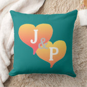 Coussin Monogramme Sunset Coeur Turquoise Vert réversible  (Couverture)