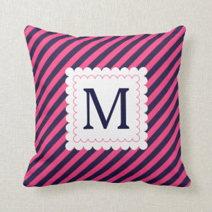 Coussin Monogramme sur mesure de la Navy Hot Pink Blue