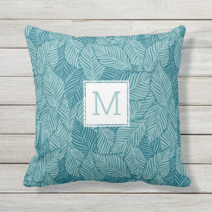 Coussin Monogramme sur mesure des Feuilles de palmiers ver